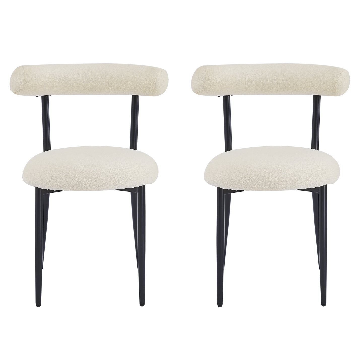 Dining Chair Set of 2, Modern Dining Room Chairs, Black Metal Frame, White Fabric FredCo