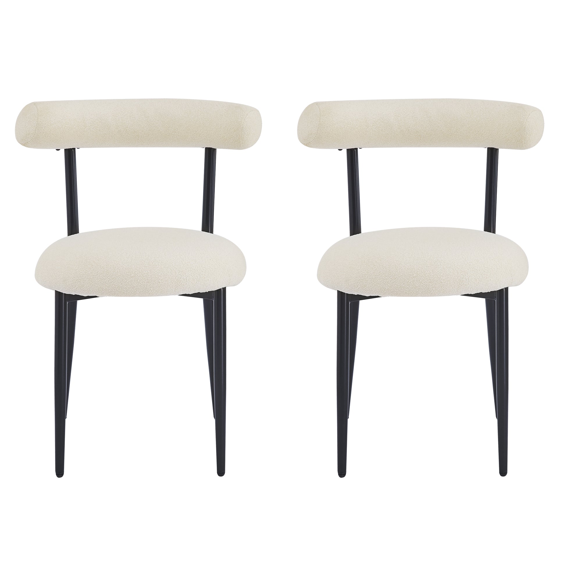 Dining Chair Set of 2, Modern Dining Room Chairs, Black Metal Frame, White Fabric FredCo