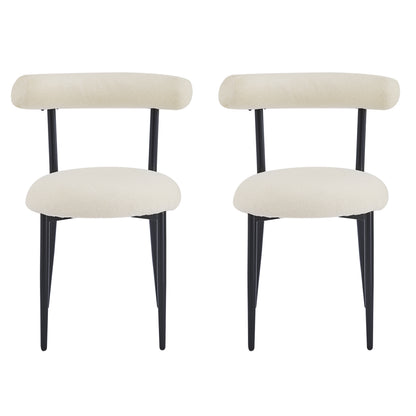 Dining Chair Set of 2, Modern Dining Room Chairs, Black Metal Frame, White Fabric FredCo