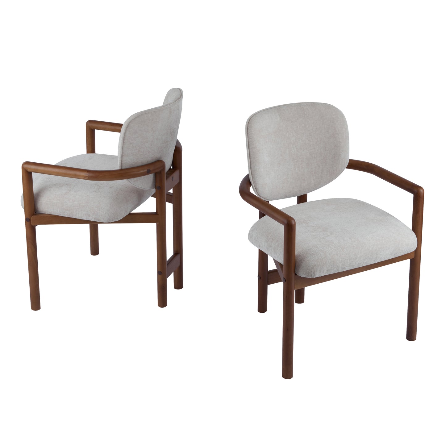 Dining Chairs Set of 2 Upholstered Arm Chairs, Rubber Wood Accent Chairs Beige Fabric Seating, 300 LBS Weight Capacity FredCo