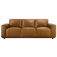 Modern brown leather sofa with wide arms, three seats, and plush cushions from FredCo International