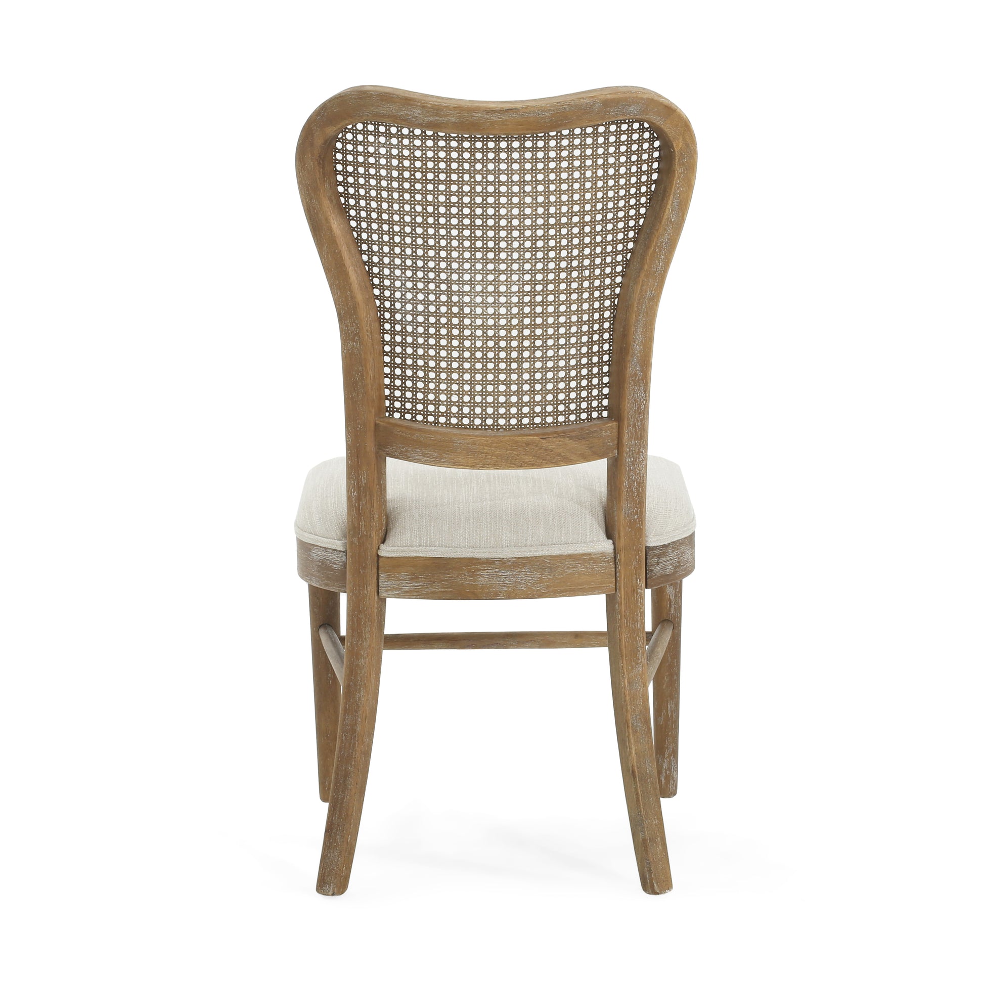 Classic Retro Dining Chair Set of 2 with Rattan Backrest, Dark Brown Rubberwood Frame, Beige Fabric Cushion FredCo