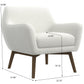 Modern white upholstered accent chair with wooden legs and dimensions, FredCo International furniture