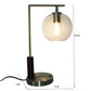 Modern brass desk lamp with round glass shade and dimensions, FredCo International furniture