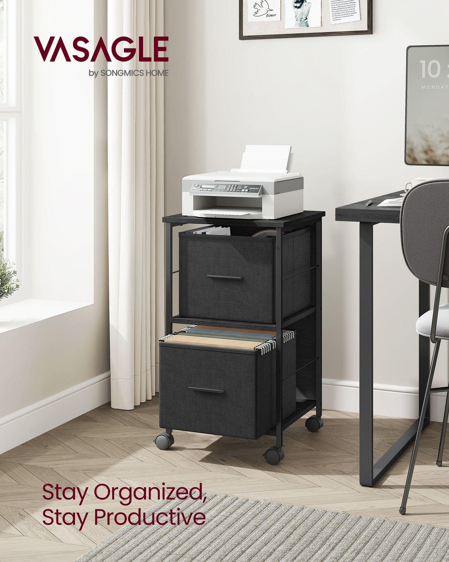 File Cabinet with 2 Drawers Ebony Black and Ink Black FredCo