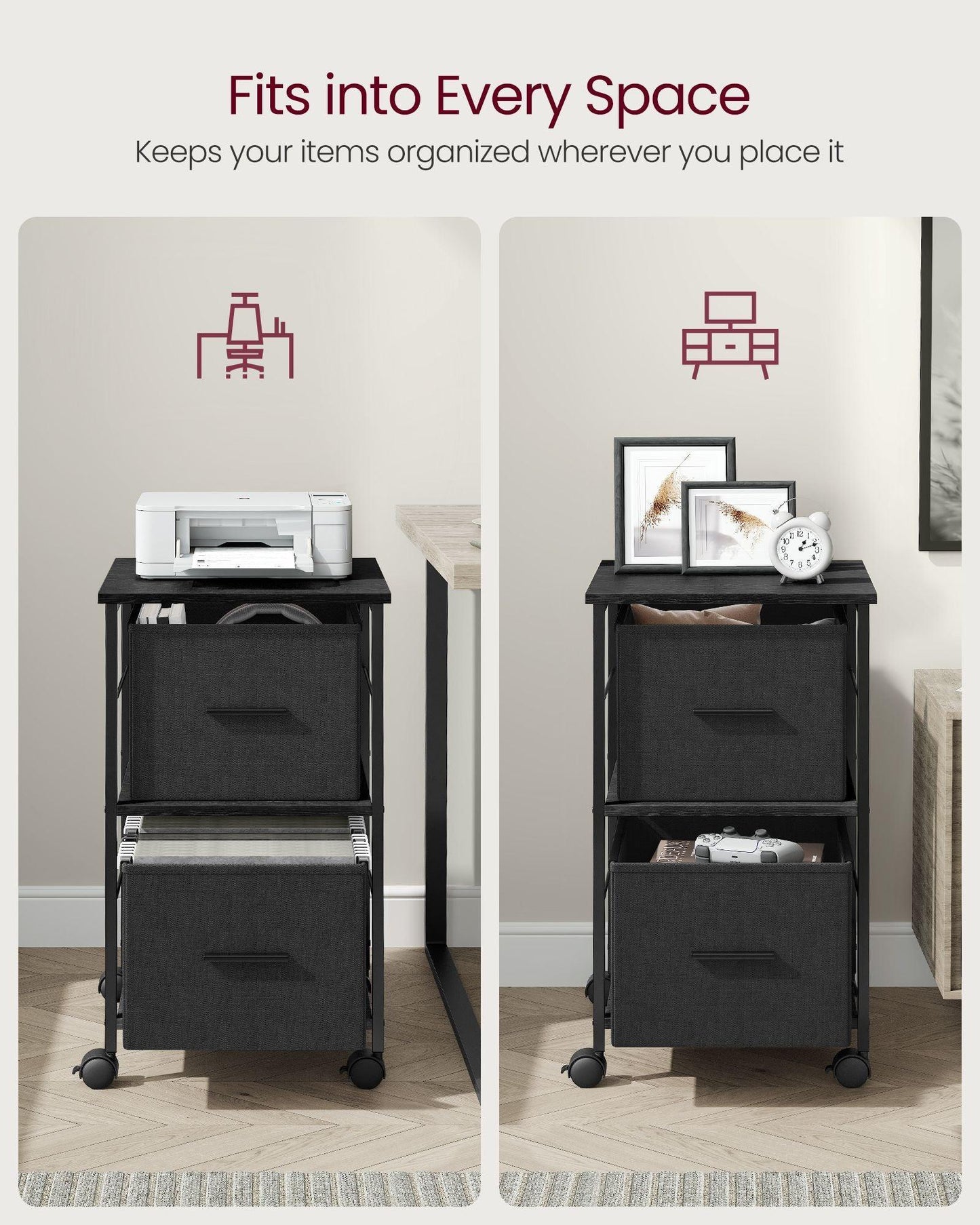File Cabinet with 2 Drawers Ebony Black and Ink Black FredCo
