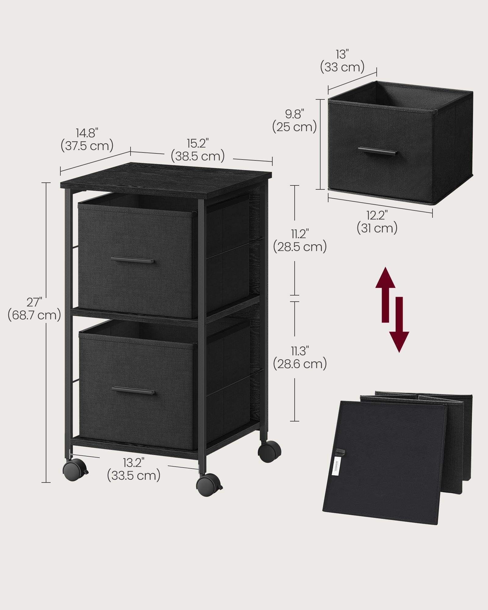 File Cabinet with 2 Drawers Ebony Black and Ink Black FredCo