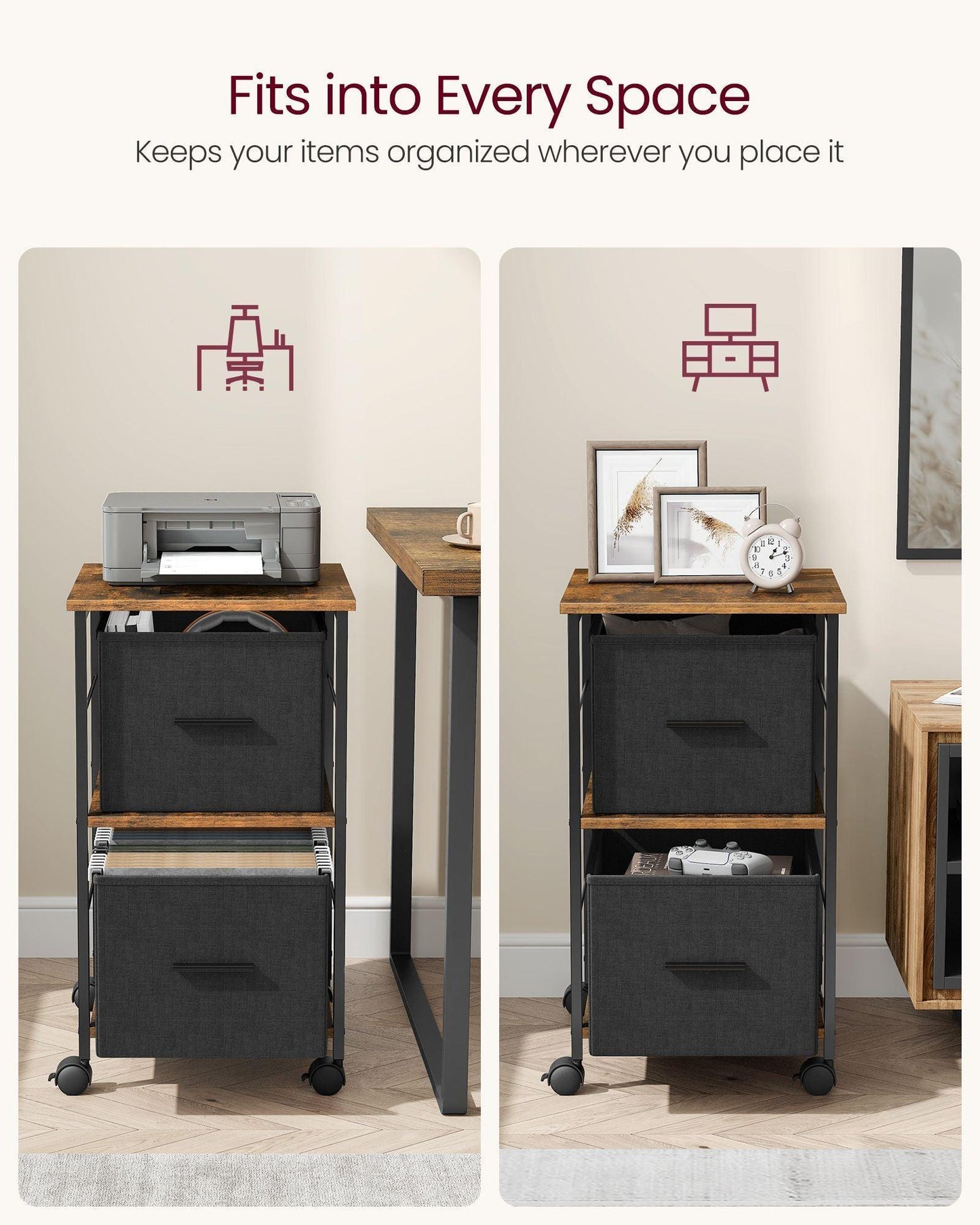 File Cabinet with 2 Drawers Rustic Brown and Ink Black FredCo