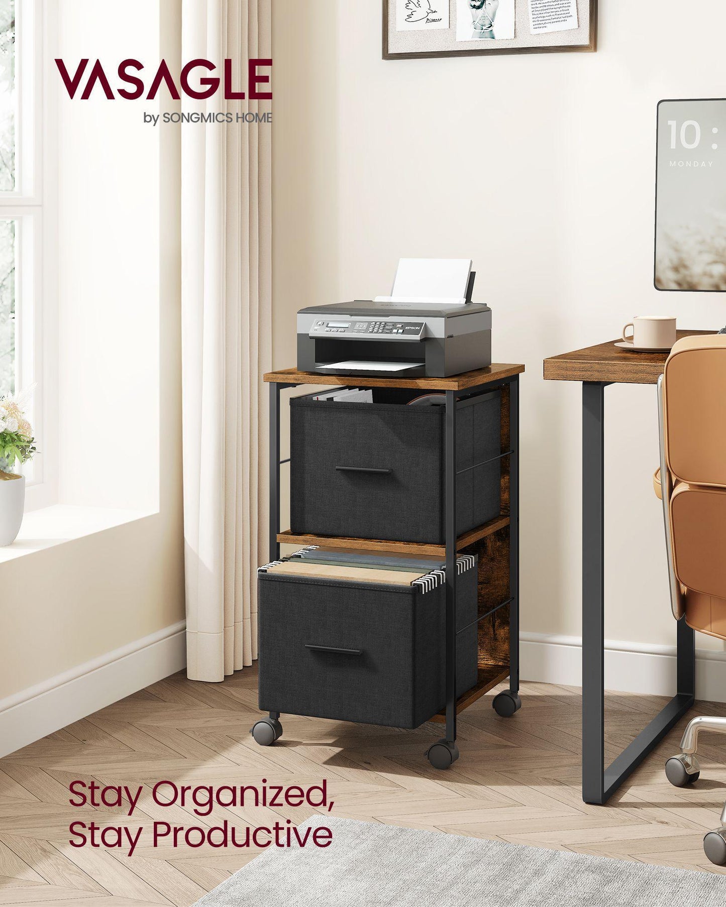 File Cabinet with 2 Drawers Rustic Brown and Ink Black FredCo
