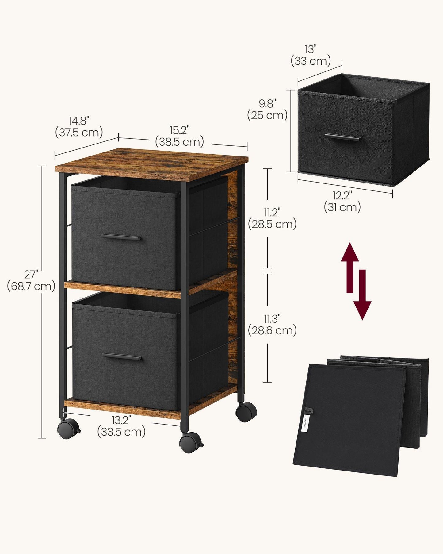File Cabinet with 2 Drawers Rustic Brown and Ink Black FredCo
