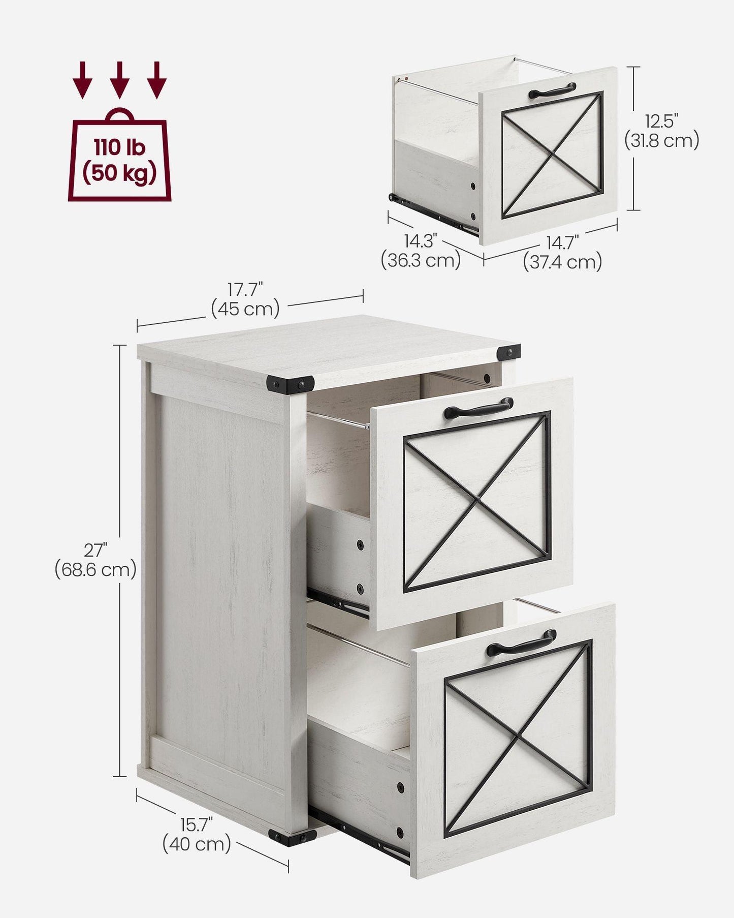 File Cabinet with 2 Drawers Rustic White FredCo