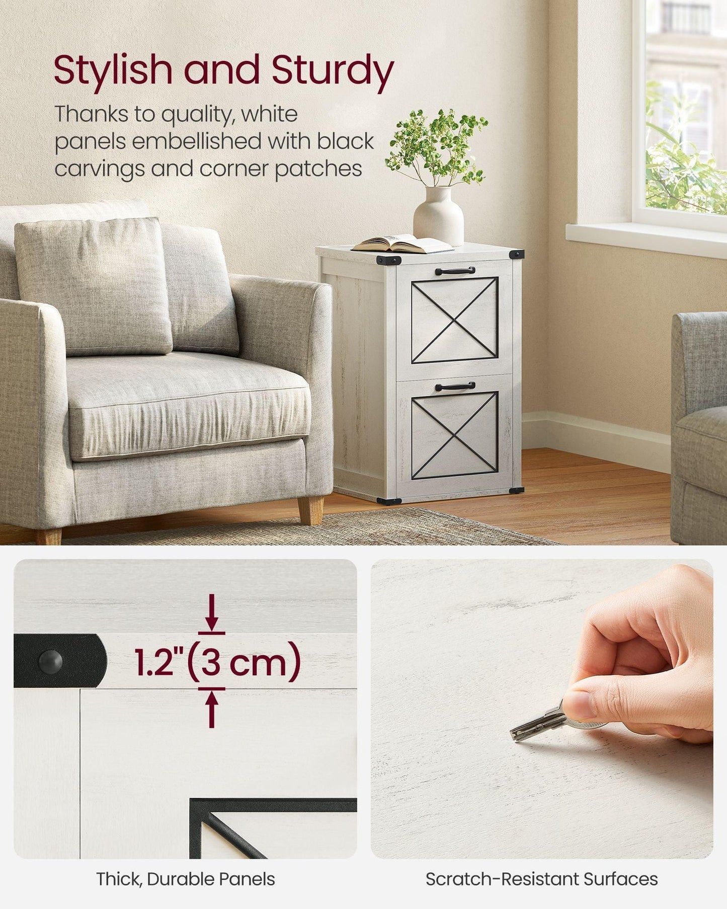 File Cabinet with 2 Drawers Rustic White FredCo