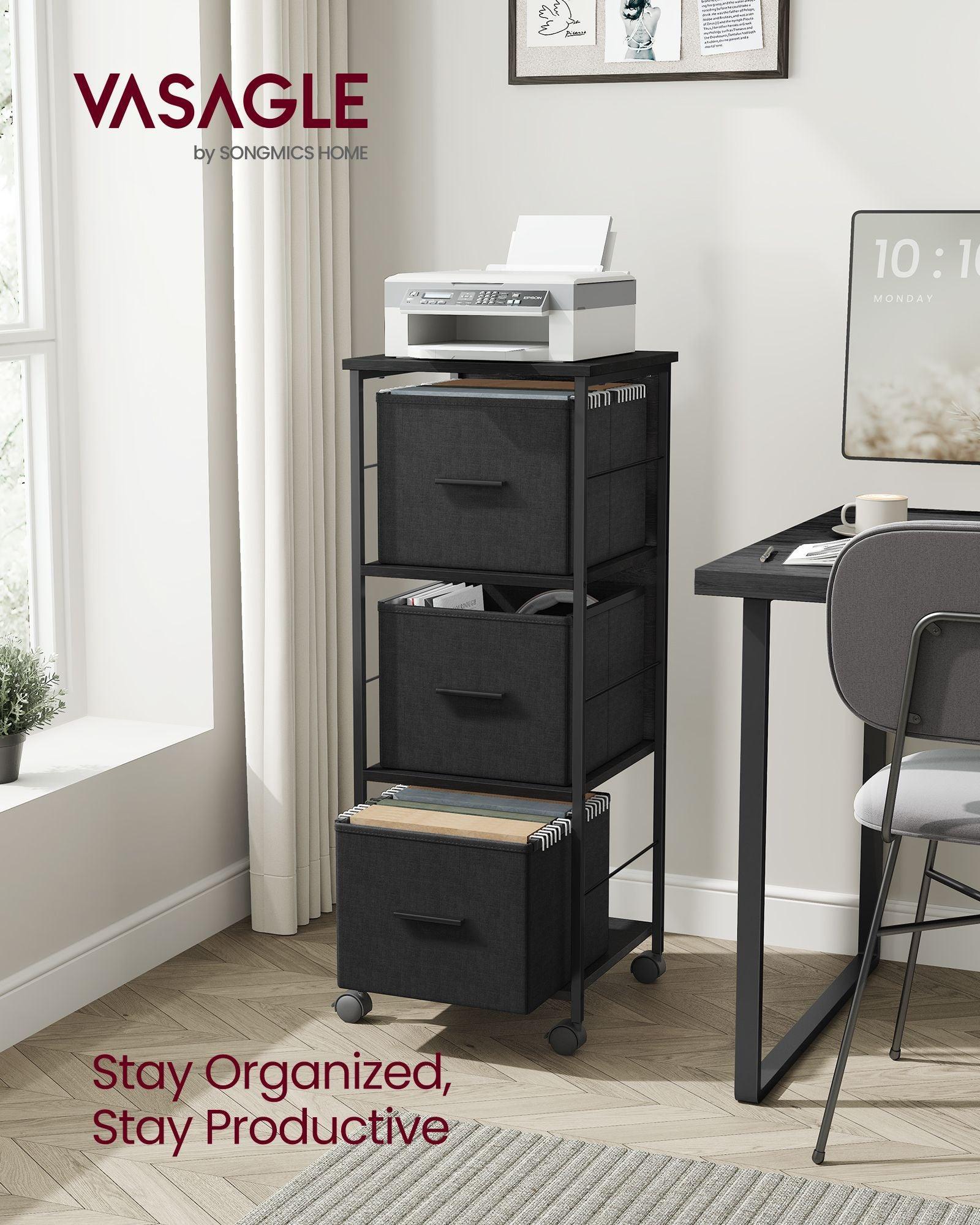 File Cabinet with 3 Drawers Ebony Black and Ink Black FredCo