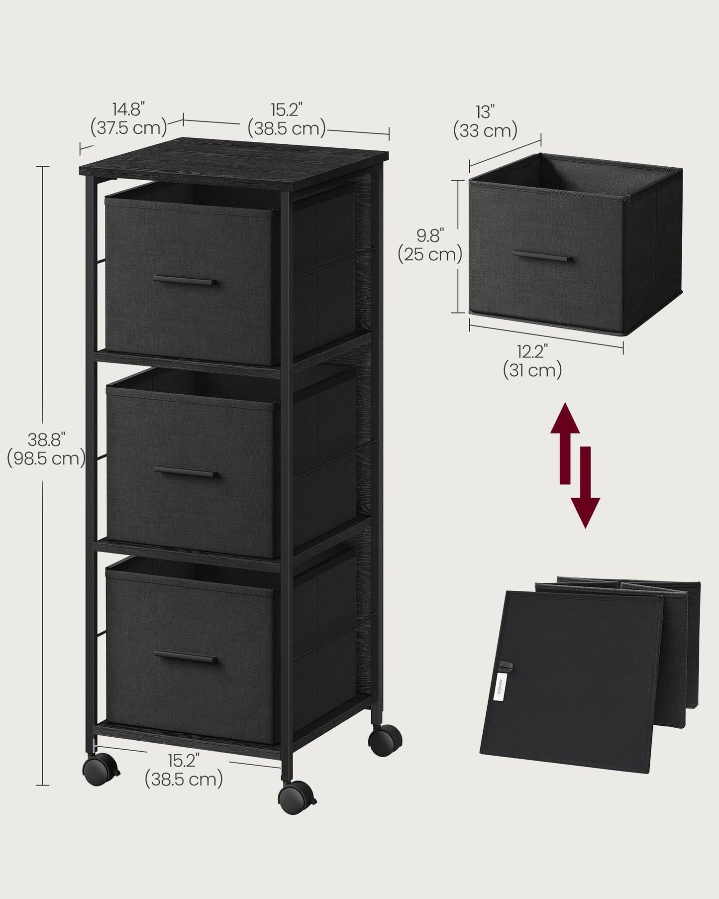File Cabinet with 3 Drawers Ebony Black and Ink Black FredCo