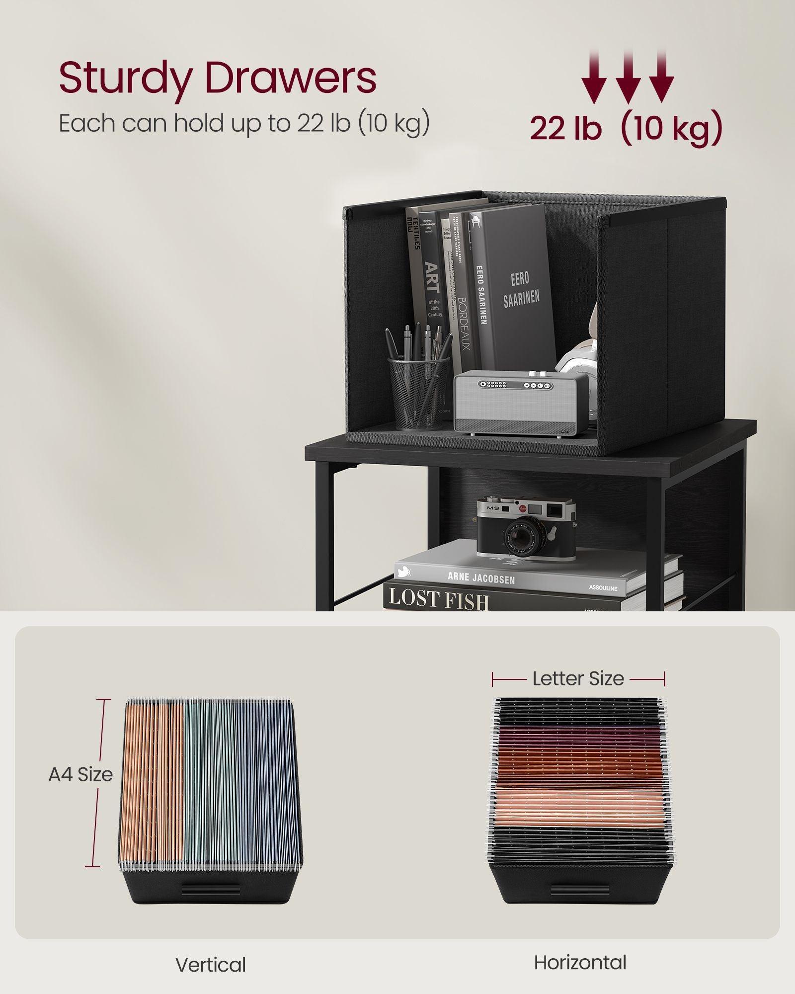 File Cabinet with 3 Drawers Ebony Black and Ink Black FredCo