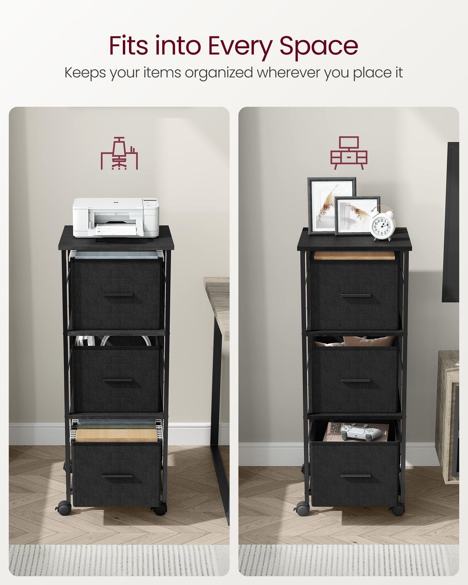 File Cabinet with 3 Drawers Ebony Black and Ink Black FredCo