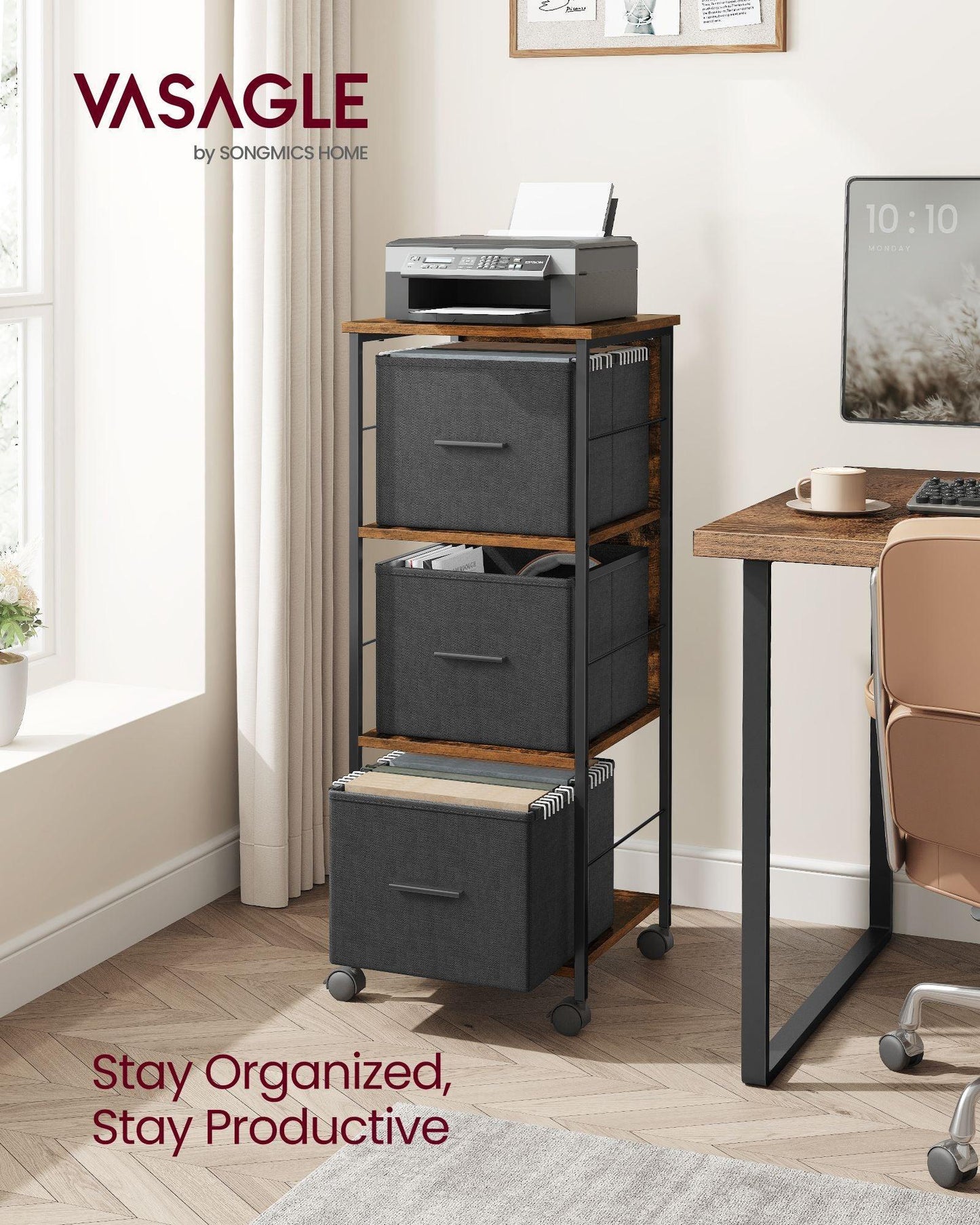 File Cabinet with 3 Drawers Rustic Brown and Ink Black FredCo