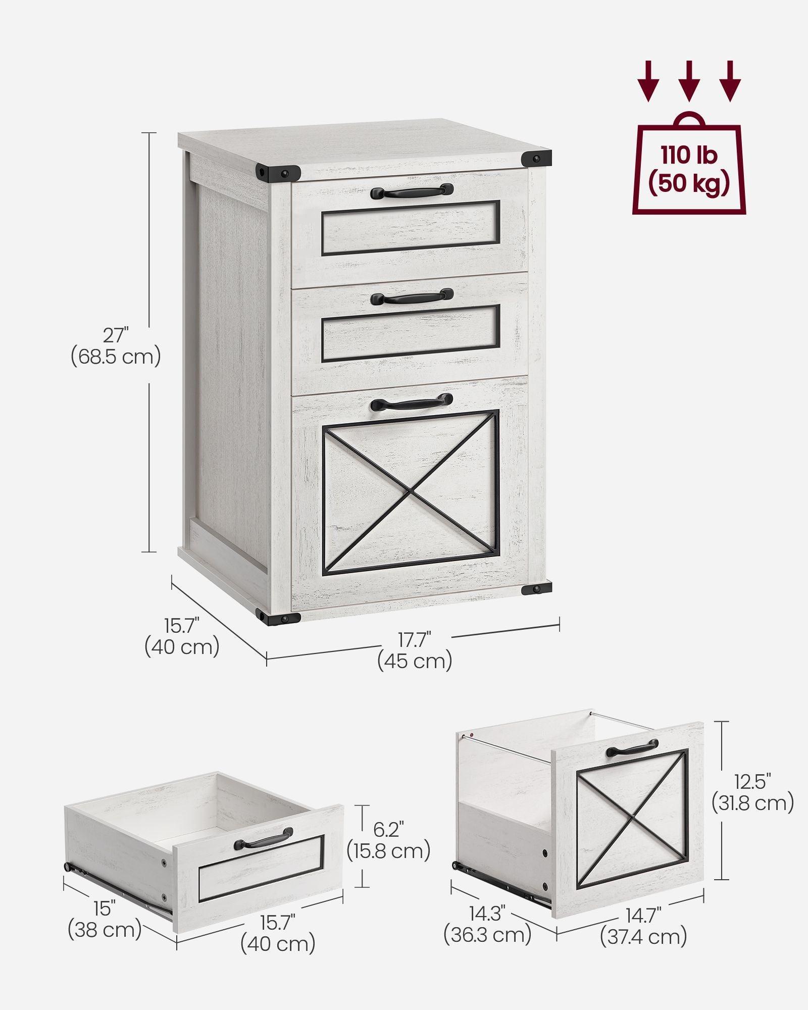 File Cabinet with 3 Drawers Rustic White FredCo