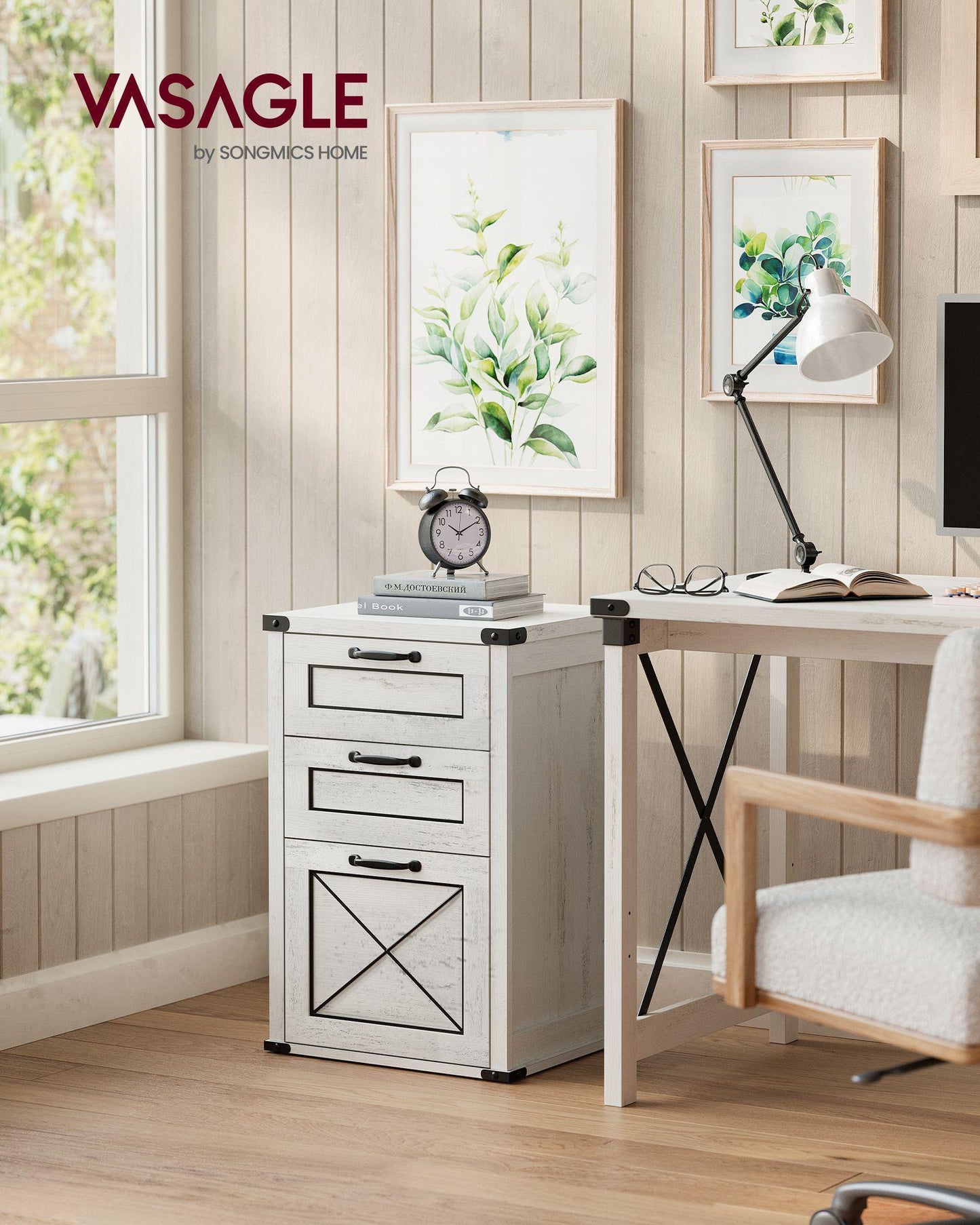 File Cabinet with 3 Drawers Rustic White FredCo