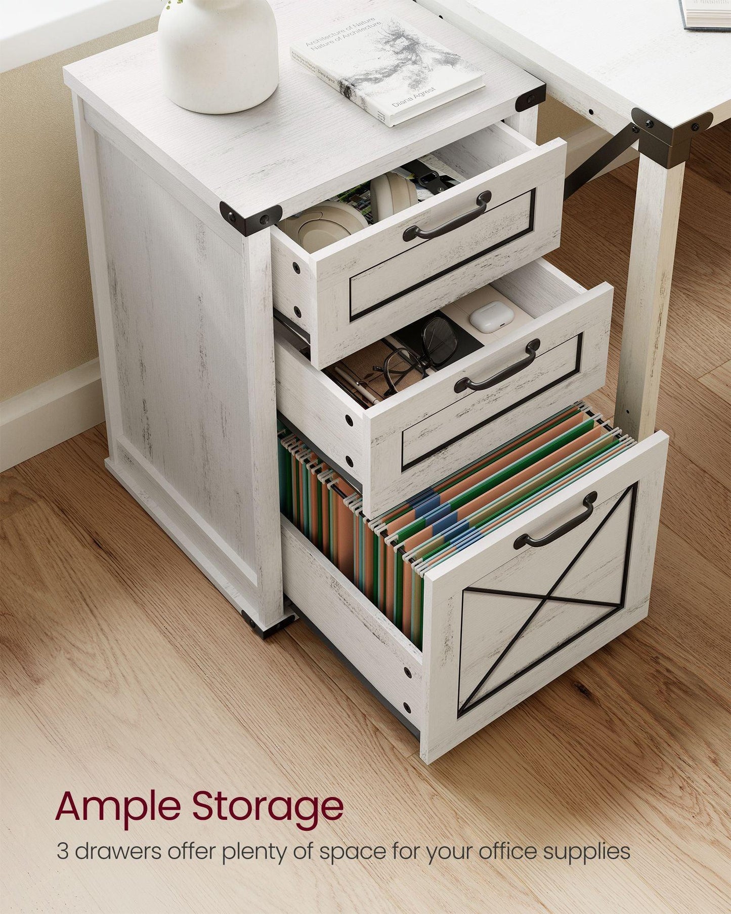File Cabinet with 3 Drawers Rustic White FredCo
