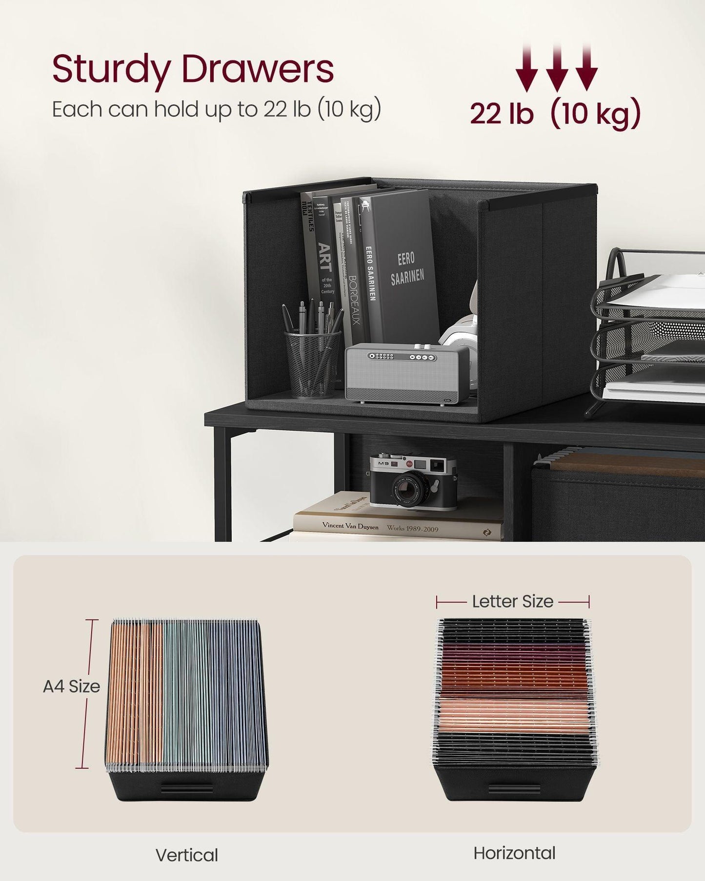 File Cabinet with 4 Drawers Ebony Black and Ink Black FredCo