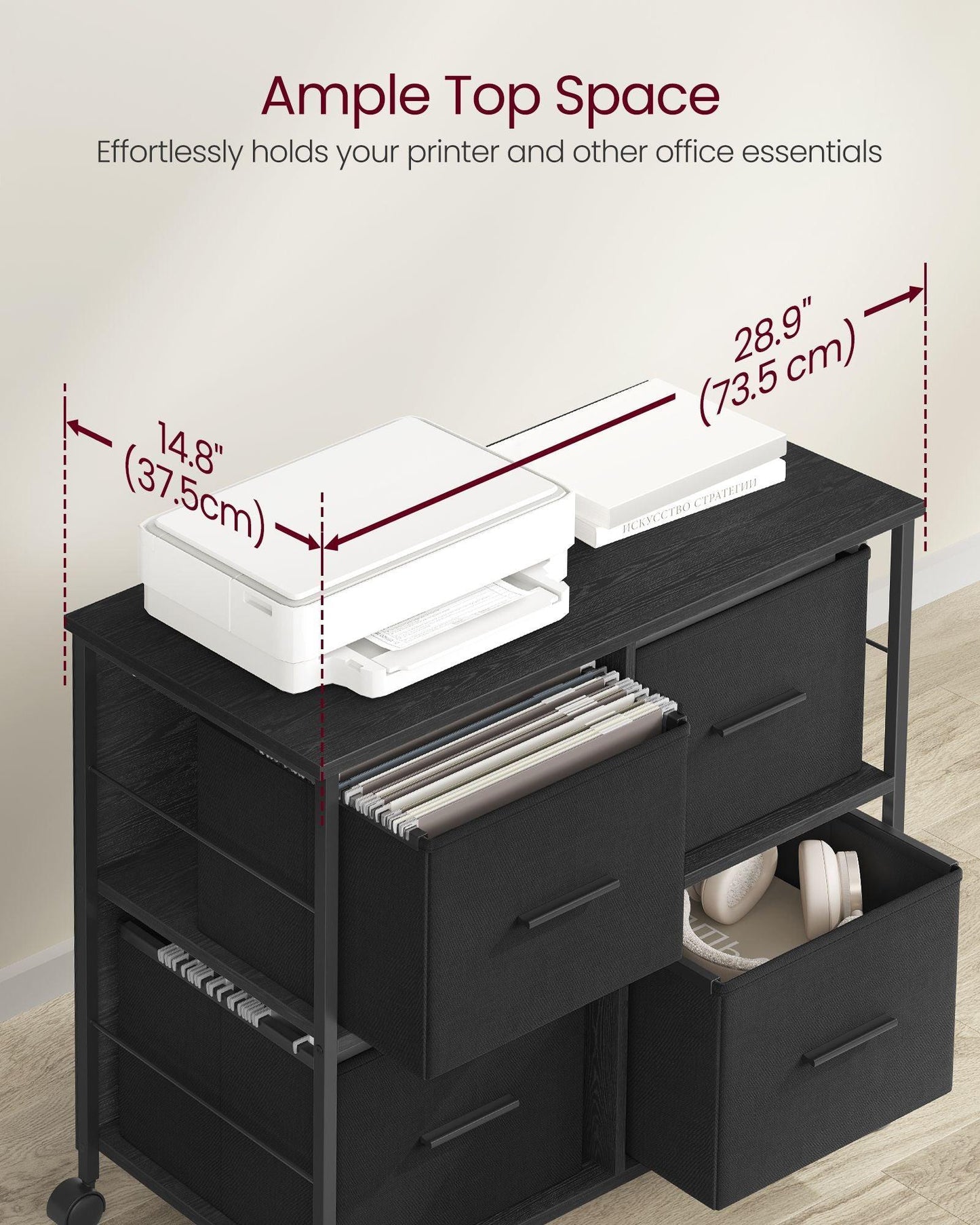 File Cabinet with 4 Drawers Ebony Black and Ink Black FredCo