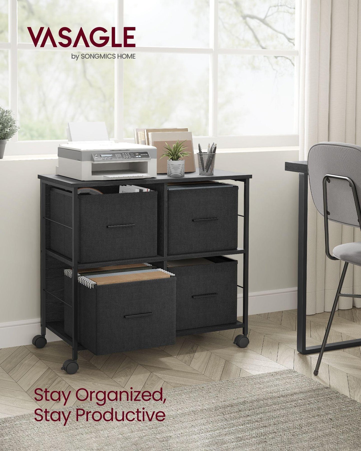 File Cabinet with 4 Drawers Ebony Black and Ink Black FredCo