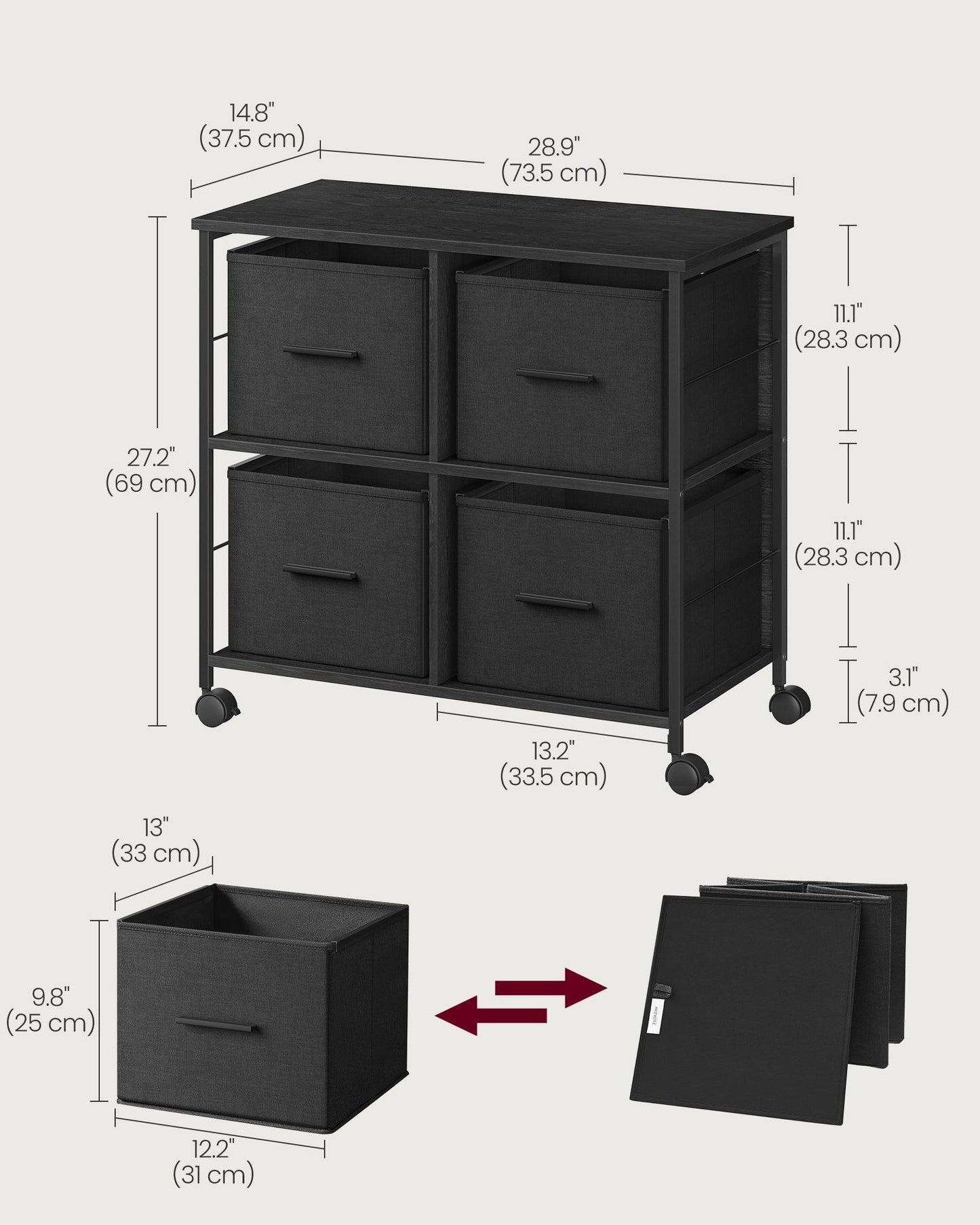 File Cabinet with 4 Drawers Ebony Black and Ink Black FredCo