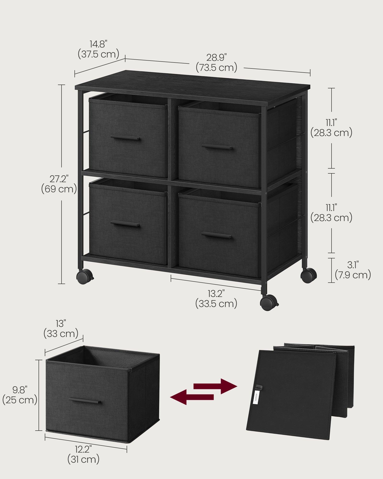 File Cabinet with 4 Drawers Ebony Black and Ink Black FredCo