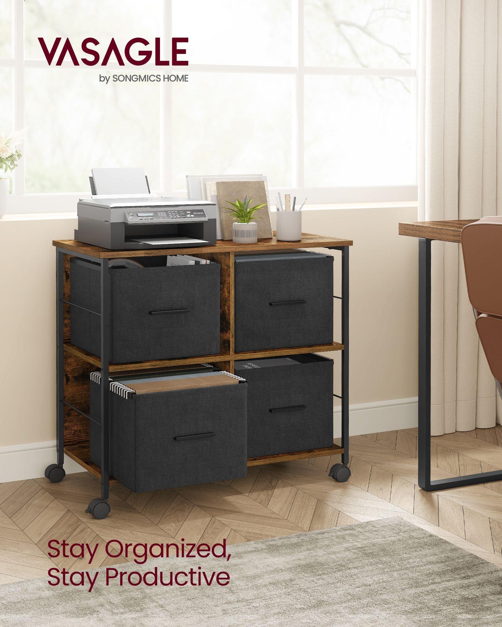 File Cabinet with 4 Drawers Rustic Brown and Ink Black FredCo