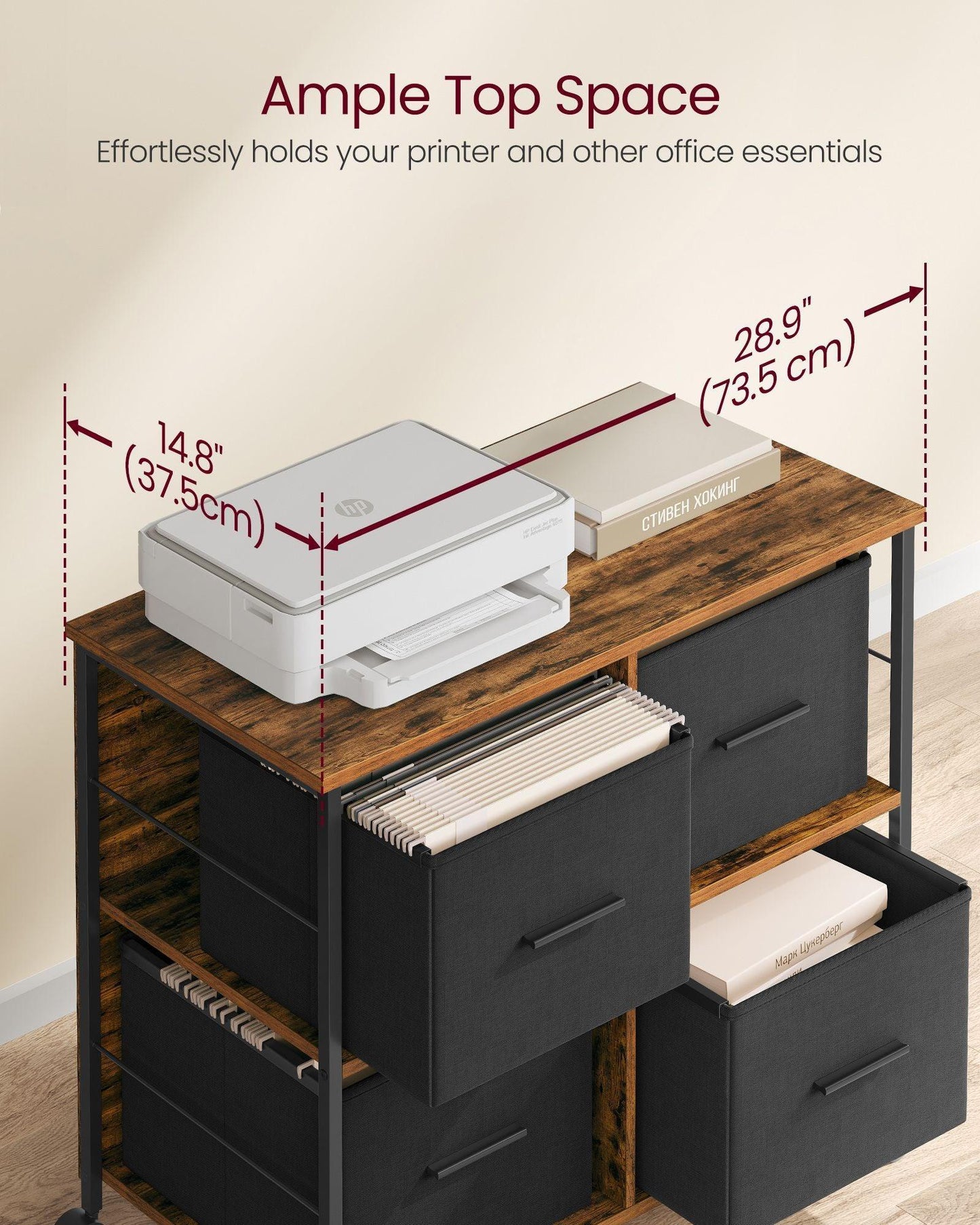 File Cabinet with 4 Drawers Rustic Brown and Ink Black FredCo