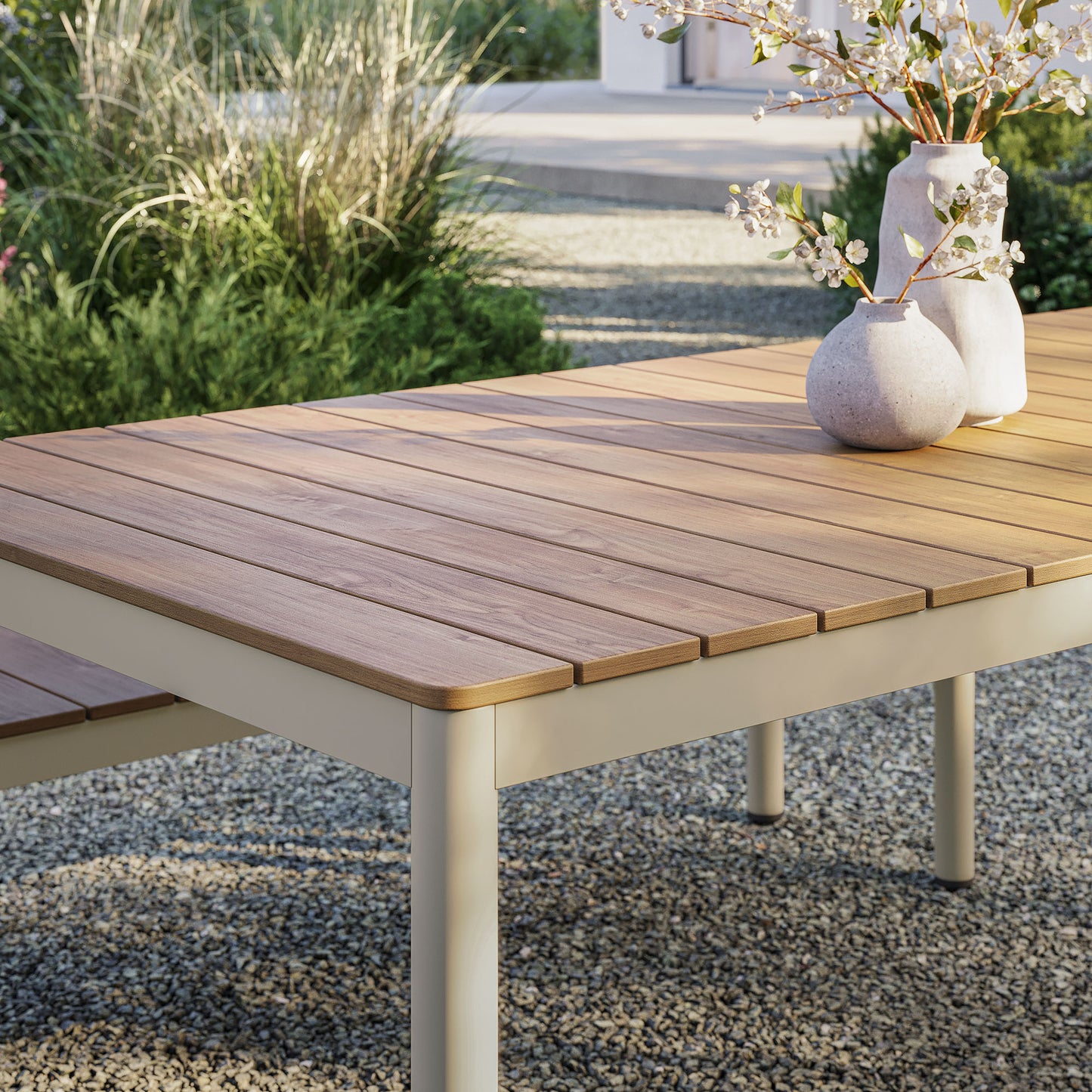 Finn 71" Outdoor Patio Aluminum Dining Table with Faux Wood Top by Modway EEI-7237 FredCo