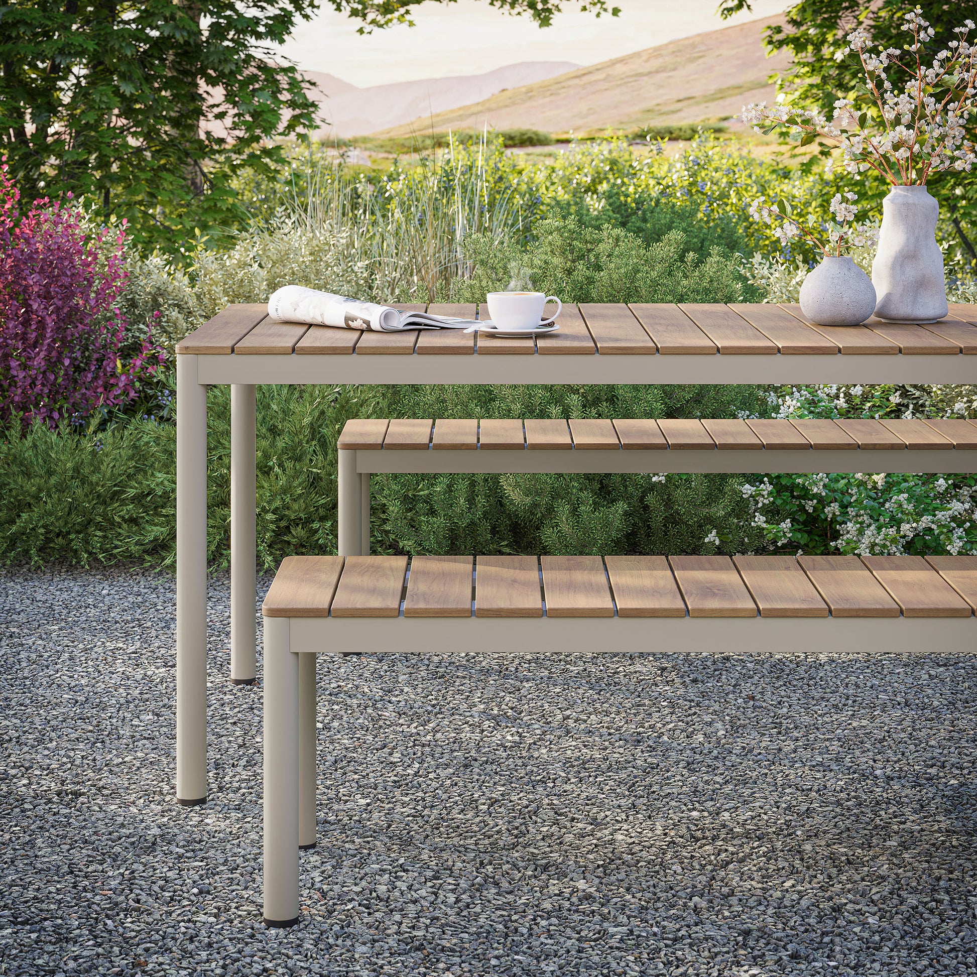 Finn Outdoor Patio Aluminum Faux Wood Dining Set with Benches by Modway EEI-7239 FredCo