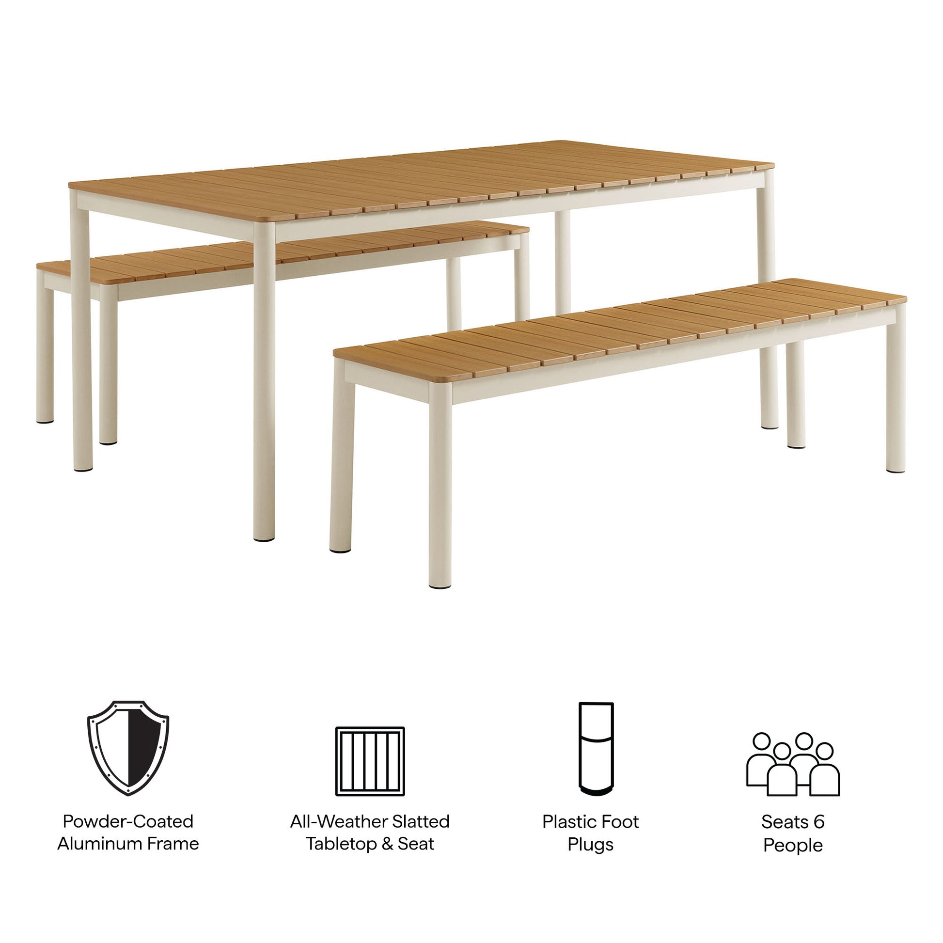Finn Outdoor Patio Aluminum Faux Wood Dining Set with Benches by Modway EEI-7239 FredCo
