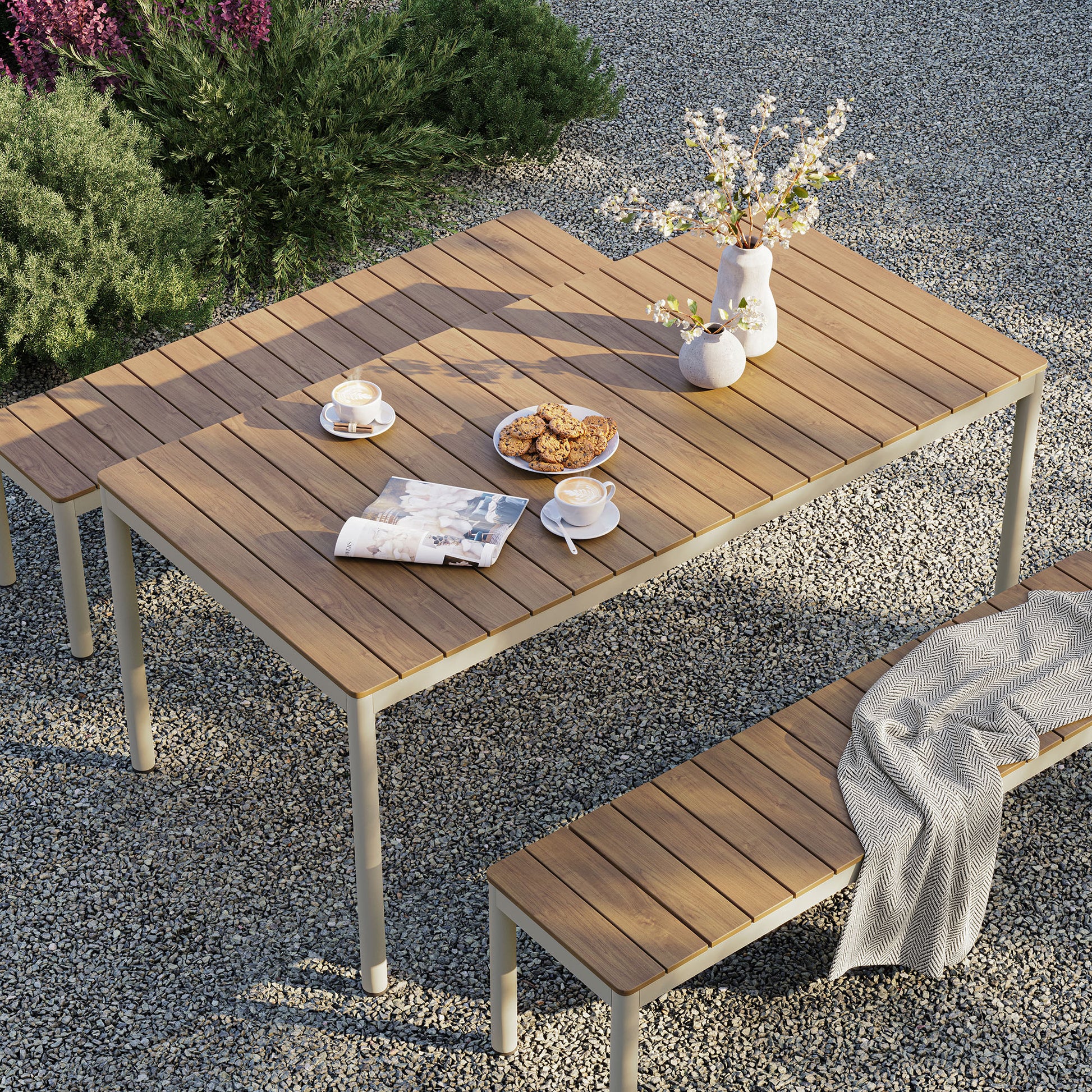 Finn Outdoor Patio Aluminum Faux Wood Dining Set with Benches by Modway EEI-7239 FredCo