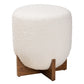 Fisk Japandi Cream Boucle Fabric and Walnut Brown Finished Wood Ottoman Footstool FredCo