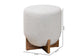 Fisk Japandi Light Grey Boucle Fabric and Walnut Brown Finished Wood Ottoman Footstool FredCo