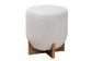 Fisk Japandi Light Grey Boucle Fabric and Walnut Brown Finished Wood Ottoman Footstool FredCo