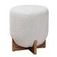 Fisk Japandi Light Grey Boucle Fabric and Walnut Brown Finished Wood Ottoman Footstool FredCo