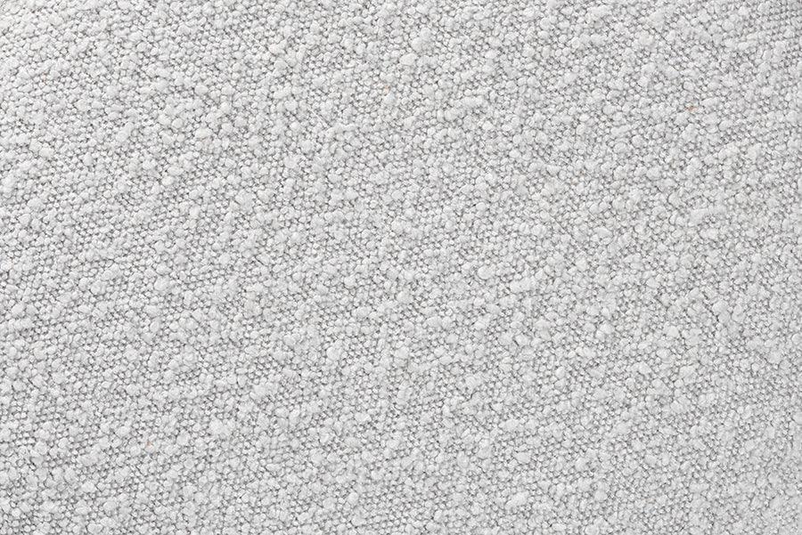 Fisk Japandi Light Grey Boucle Fabric and Walnut Brown Finished Wood Ottoman Footstool FredCo