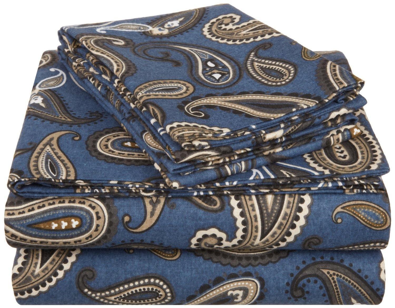 Flannel 100% Cotton All-Season Deep Pocket Paisley Sheet Set FredCo