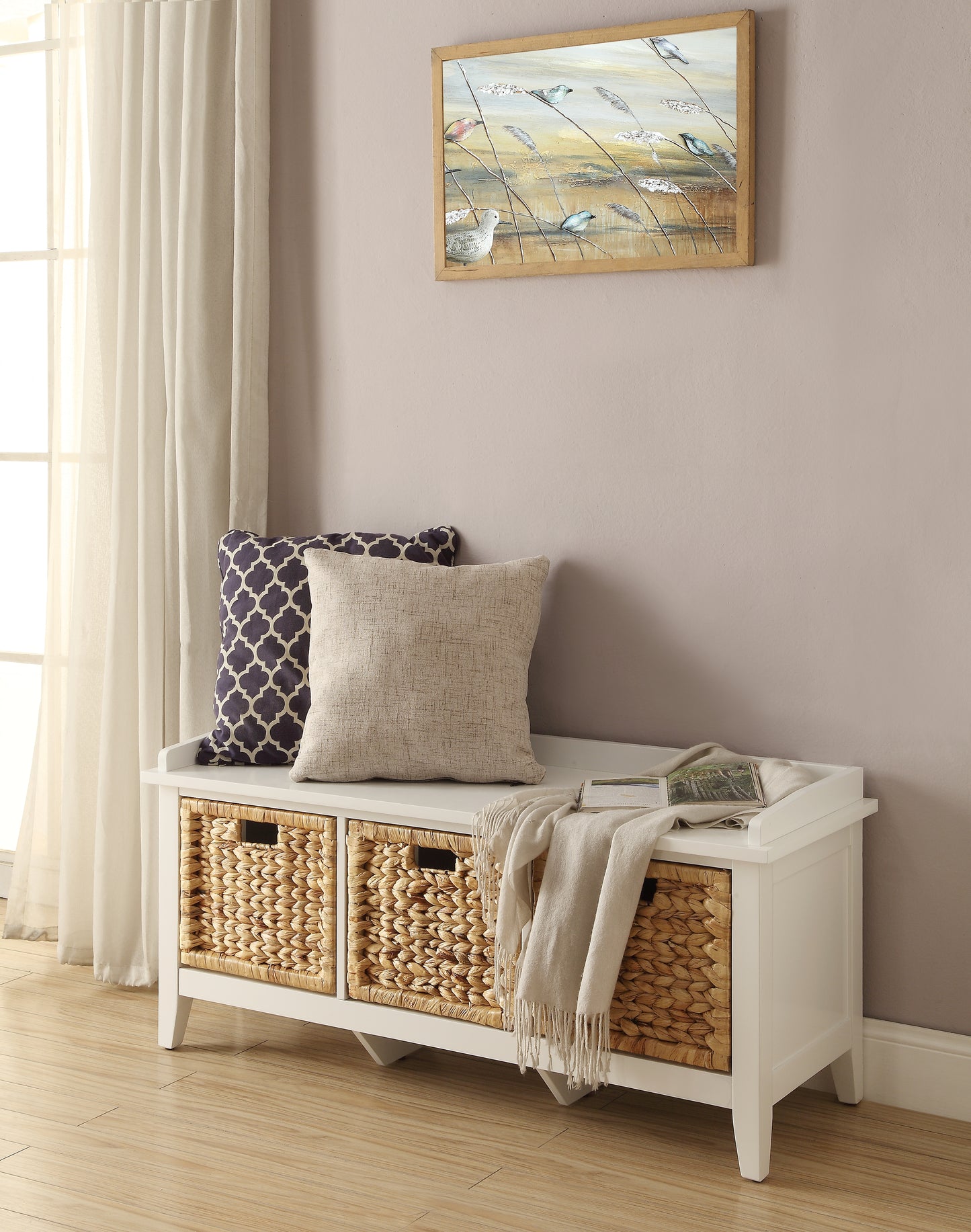 Flavius Rattan & White Finish Bench W/Storage FredCo