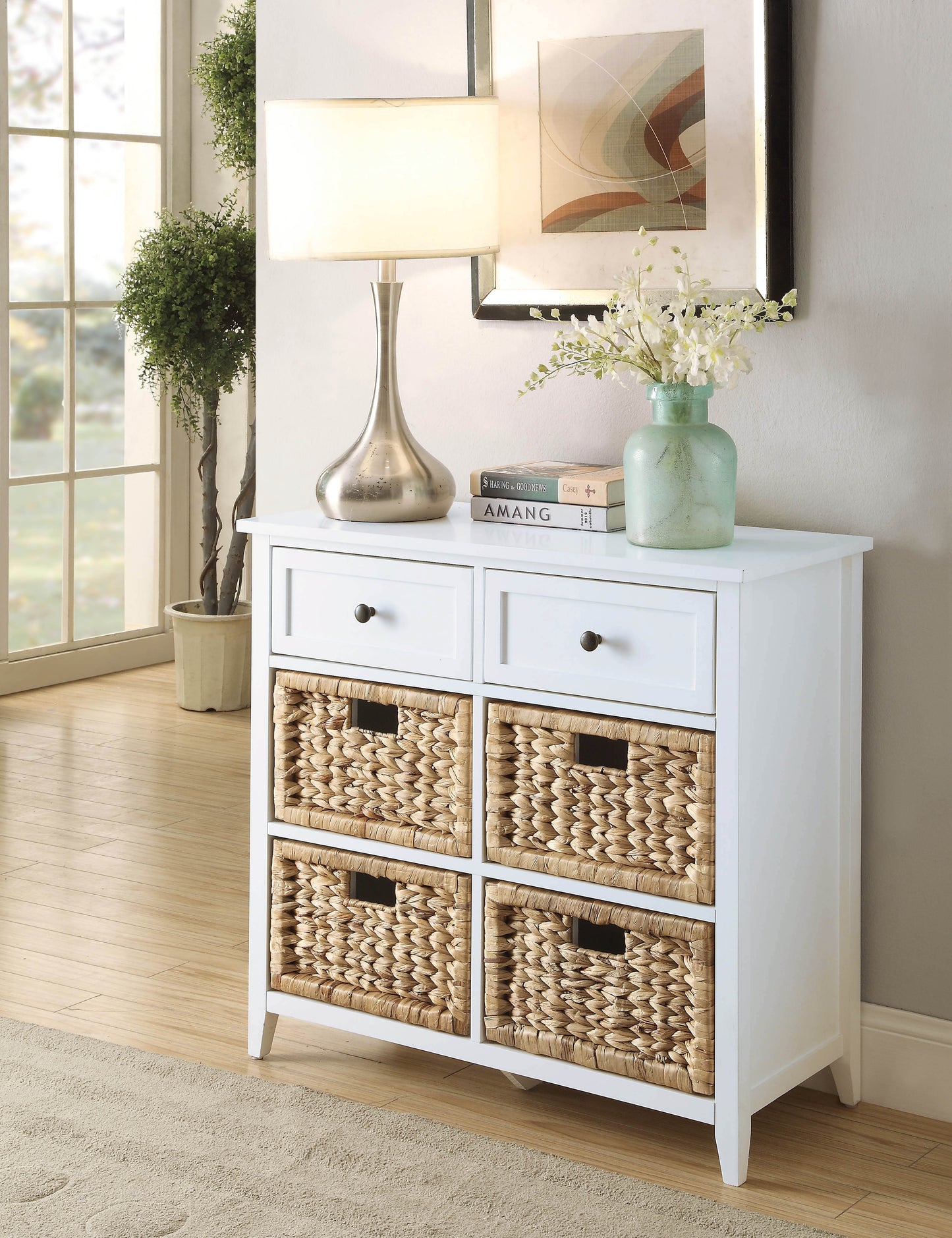 Flavius White Finish Console Cabinet FredCo