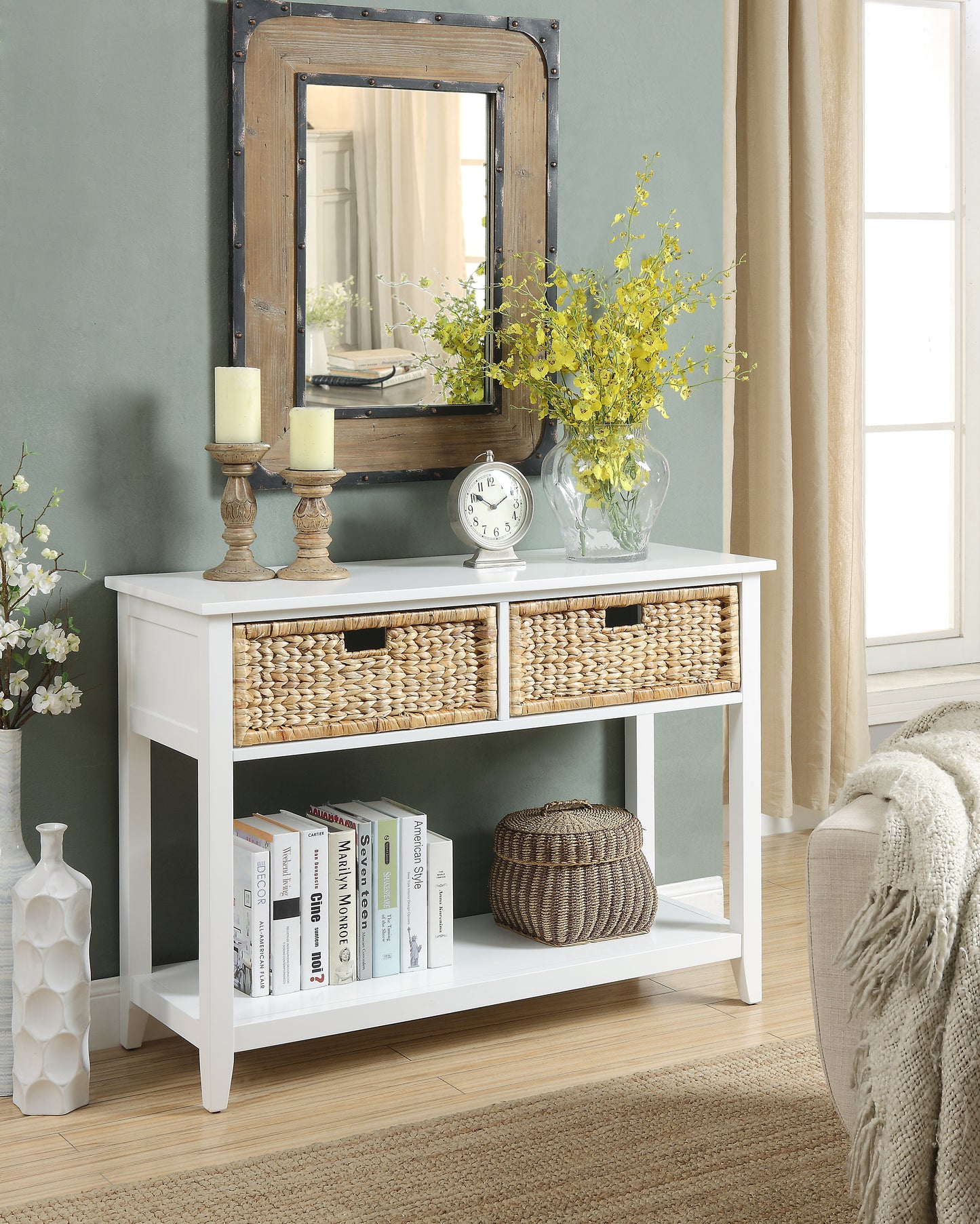 Flavius White Finish Console Table FredCo