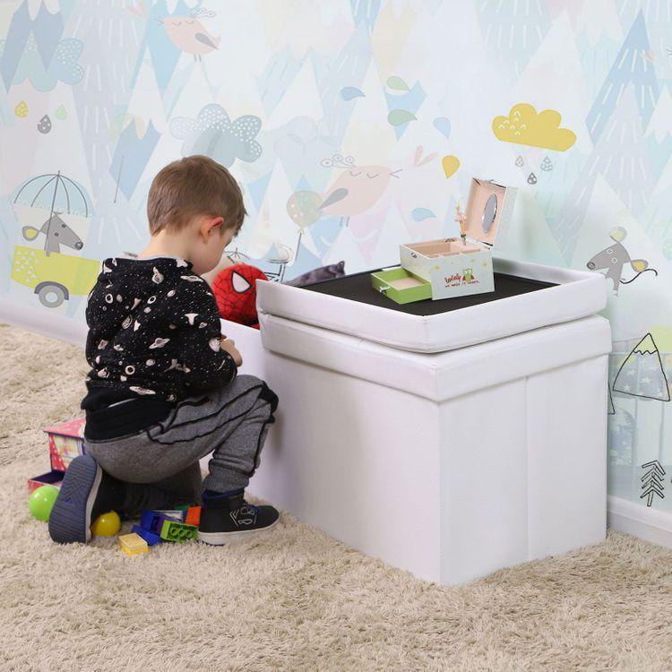 Flipping Lid Storage Ottoman White 43” FredCo