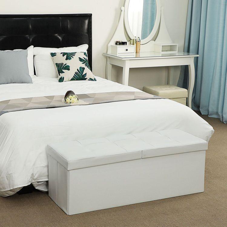 Flipping Lid Storage Ottoman White 43” FredCo