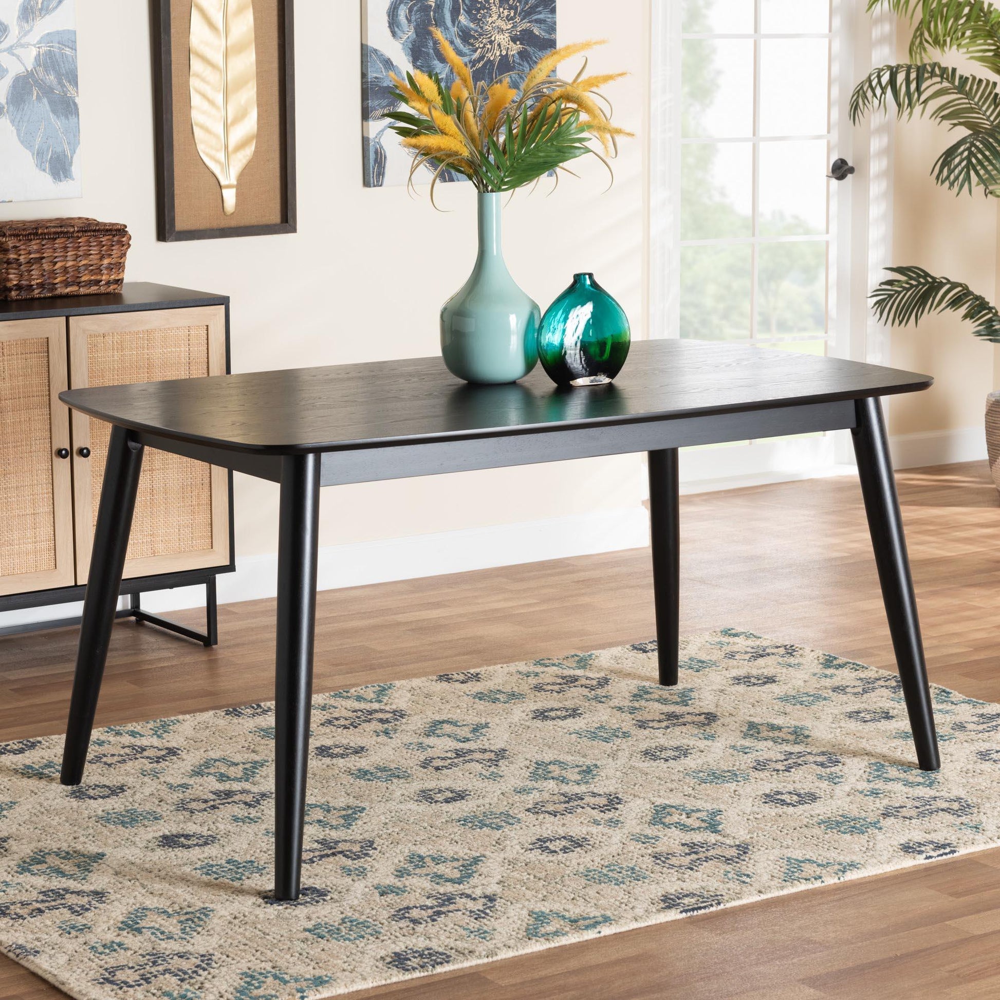 Flora Mid-Century Modern Black Finished Wood Dining Table FredCo
