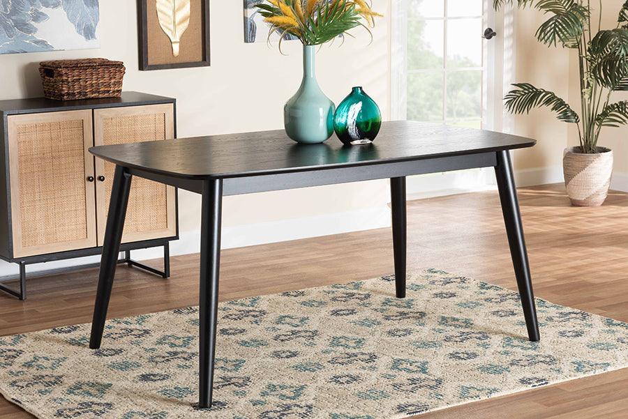 Flora Mid-Century Modern Black Finished Wood Dining Table FredCo