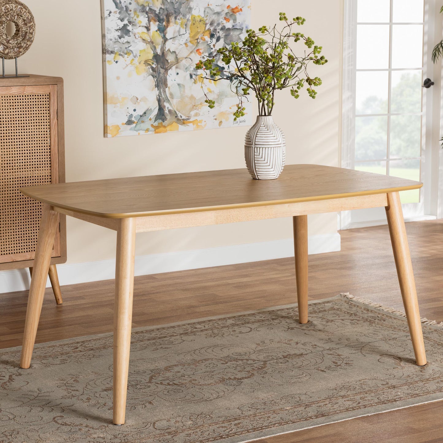 Flora Mid-Century Modern Natural Oak Finished Wood Dining Table FredCo