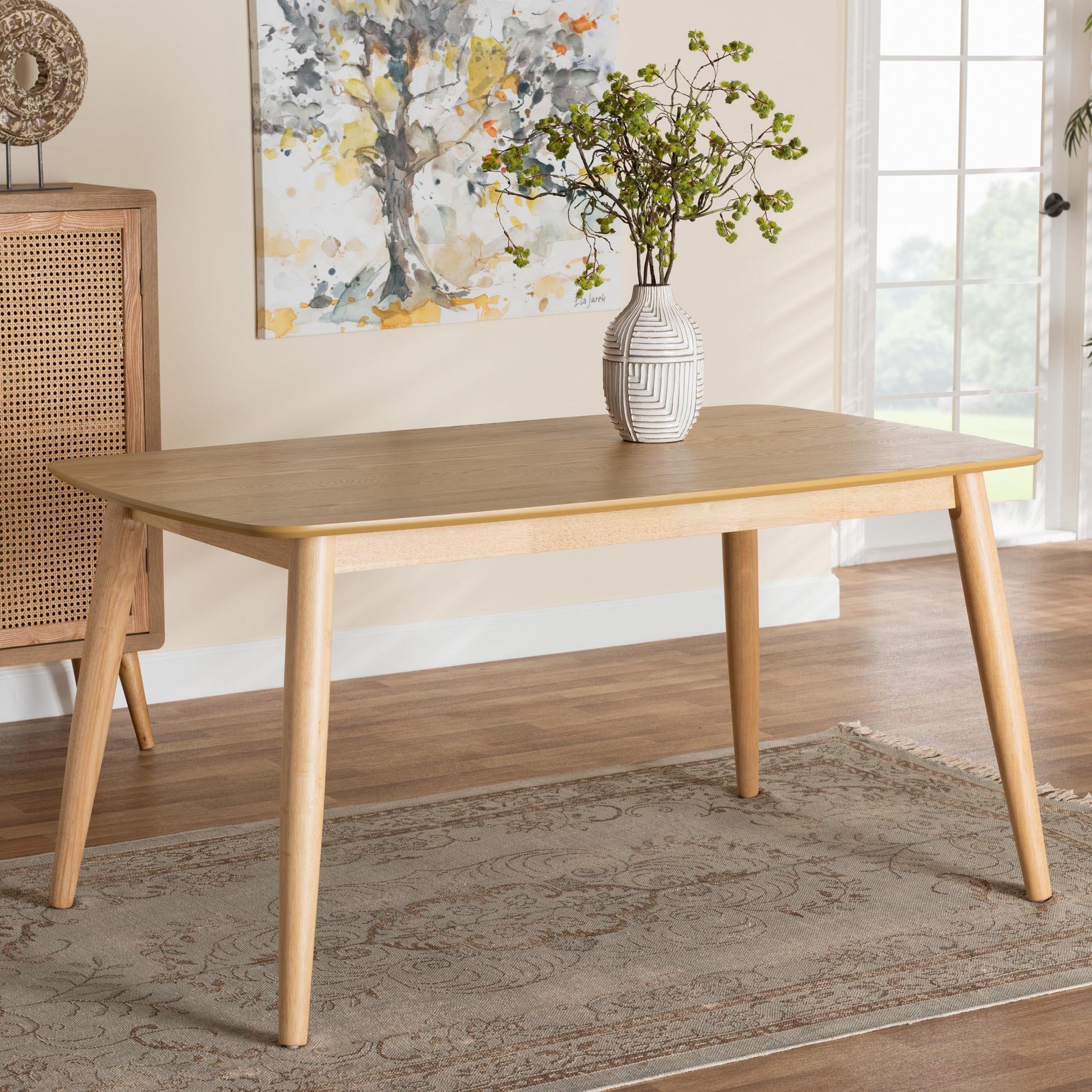 Flora Mid-Century Modern Natural Oak Finished Wood Dining Table FredCo